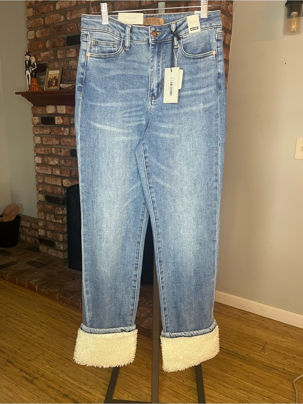 Judy Blue Light Blue Boyfriend Jeans with Sherpa Cuffs